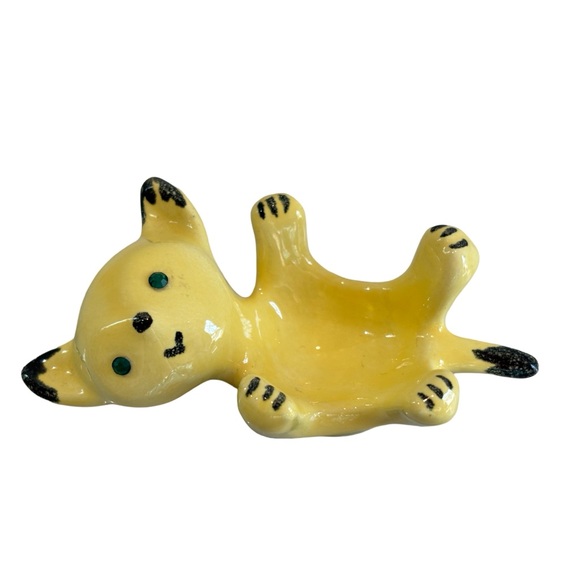 Vintage Yellow Kitten Kitty‎ Cat-Shaped Trinket Dish with Crystal Eyes - Picture 1 of 8